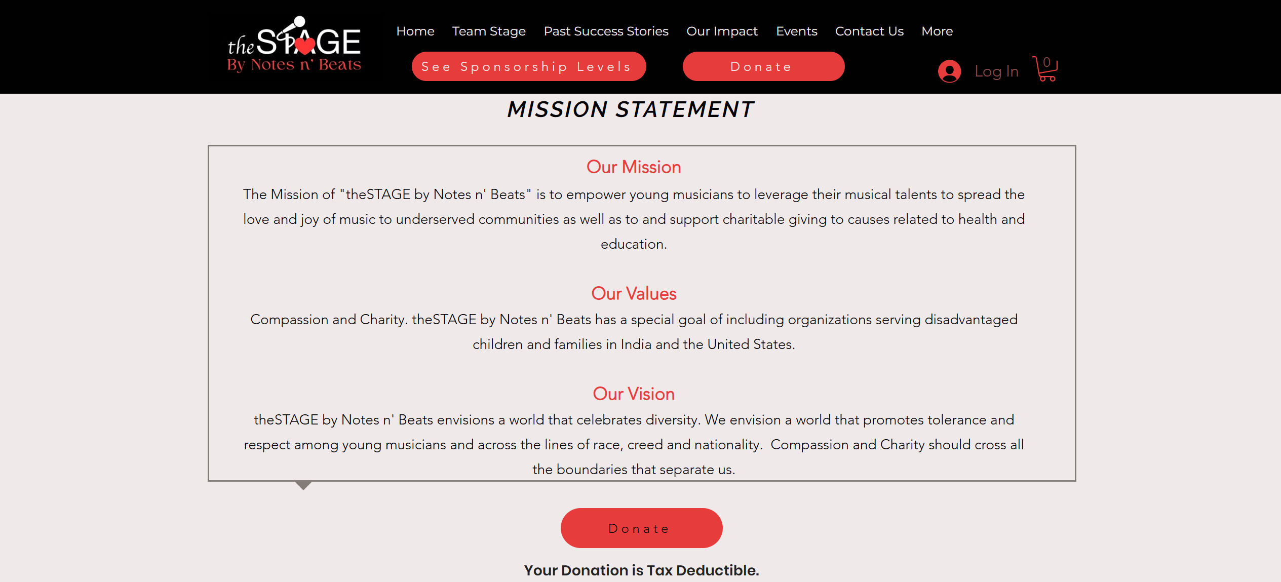STAGE nonprofit website managed by Vaishnavi